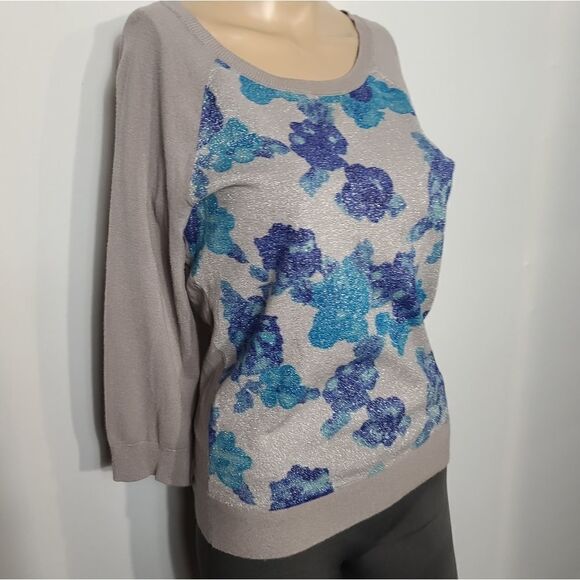 Inc gray shimmering floral women's sweater - Picture 5 of 11